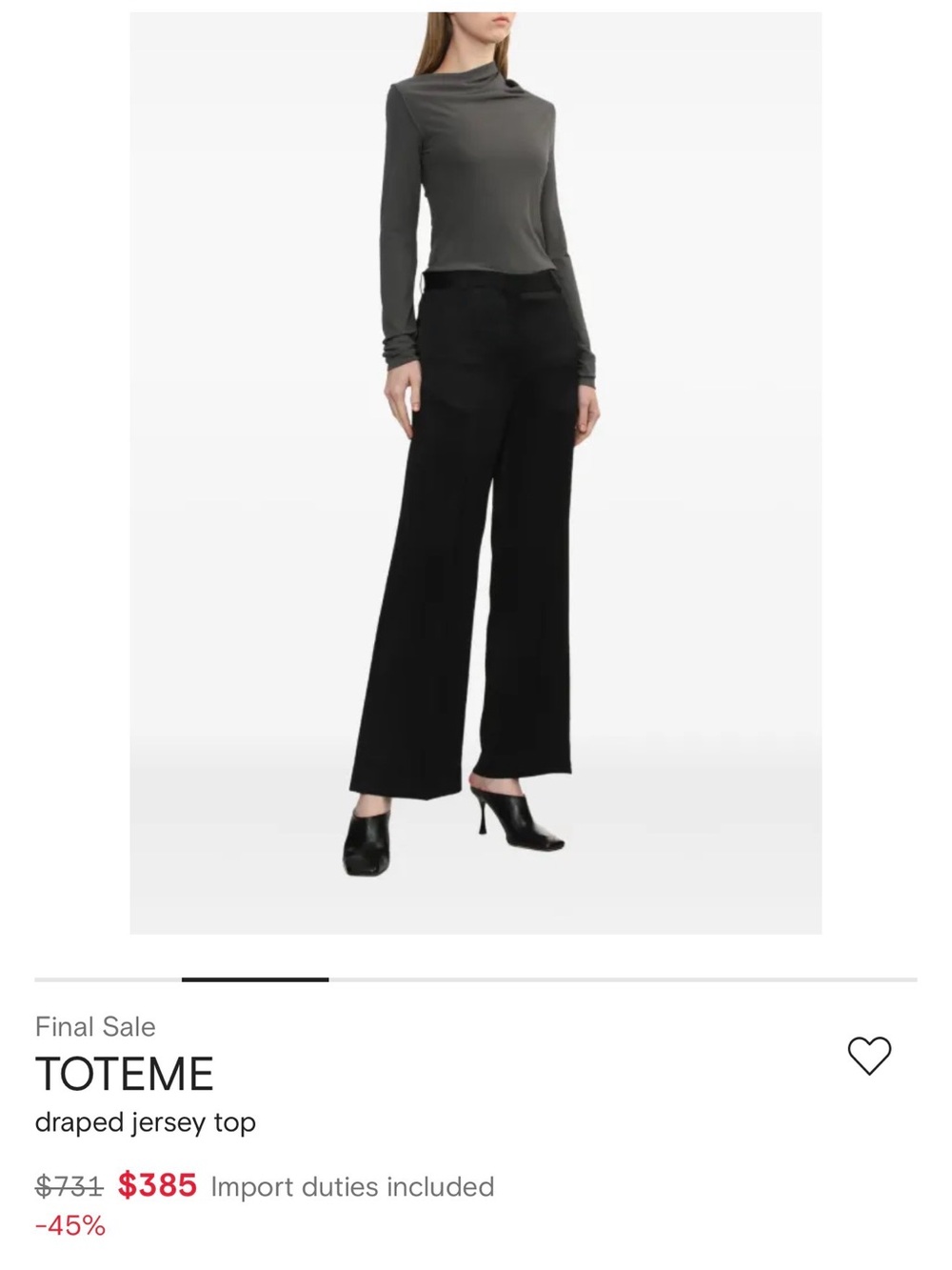 Toteme Grey Draped Jersey Long-Sleeve Top